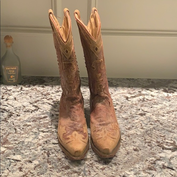 Corral Light Tan Snip Toe Cowboy Cowgirl Boots 7.5 Item # 112 - Picture 7 of 9